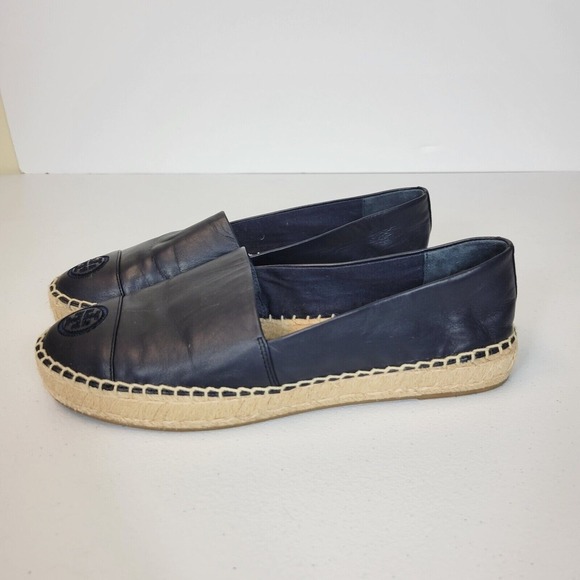 Tory Burch US Nappa Leather Espadrille Flat Shoes Navy Blue Travel SEE SIZE NOTE - Picture 2 of 13